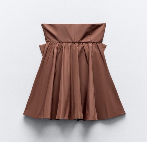 ZARA NEW WOMAN OFF-SHOULDER CUT-OUT TAFFETA DRESS WITH BOW CLAY REF: 3600/288 - Picture 2 of 2